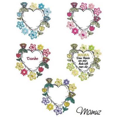 * wunderschöne Herzranke mit Blüten - Blumenherz * DANKE + MAMA oder Spruch