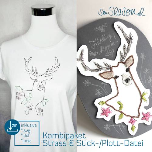 Kombi-Paket Hirsch, bestehend aus Strassdatei und Plotterdatei mit dem Motiv Hirsch, als svg und dxf von senSEASONal