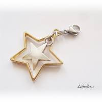 Charm mit 2 Sternen - Schmuckanhänger,Wechselanhänger,Geschenk,bicolor, Bild 1