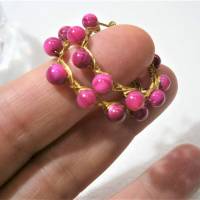 Creolen pink 35 Millimeter groß mit fuchsia Perlmutt schimmernd handgemacht in wirework goldfarben boho chic Bild 7