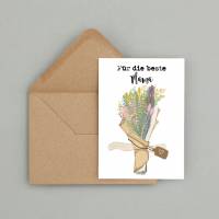 Geburtstagskarte "Für die Beste Mama" | Blumenstrauß Grußkarte | Postkarte für Mama mit Blumen | Muttertagskarte