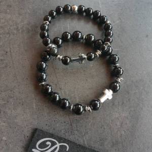 DRAHTORIA Armband mit Obsidian Perlen schwarz mit  Edelstahl Kreuz und Edelstahl Elementen Bild 7