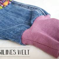 Jeans Upcycling Babyset mit bunten Blüten - Halstuch und Hose in Größe 68 Bild 8