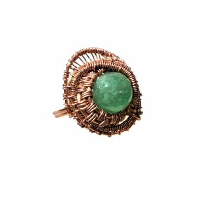 Ring grün mit Achat handgemacht wirework in kupfer zum boho chic etwa Größe 58 Innendurchmesser 18,5 mm steampunk