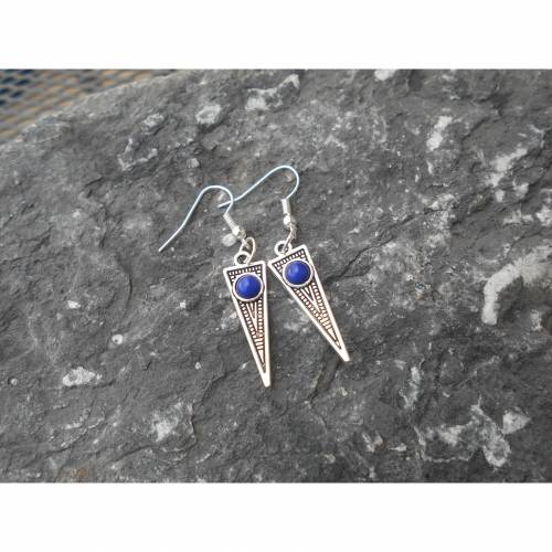 Spitzen Kegel Ohrringe punk gothic Steampunk mit Stein dunkelblau 