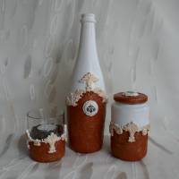 3-teiliges Set, Glas Flasche und Teelichthalter "Terracotta" Upcycling Bild 1