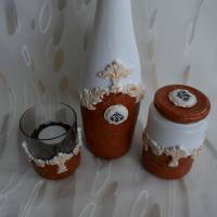 3-teiliges Set, Glas Flasche und Teelichthalter "Terracotta" Upcycling Bild 2