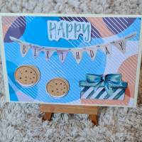 Geburtstagskarte " Happy Birthday " Geschenk , Kekse , Girlande Bild 1