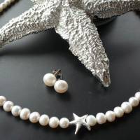 Echte Süßwasser Perlenkette mit Echt Silber Seestern,zarte Perlenkette,Zauberhafte Perlenkette maritim,pearl necklace, Bild 1