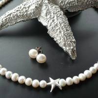 Echte Süßwasser Perlenkette mit Echt Silber Seestern,zarte Perlenkette,Zauberhafte Perlenkette maritim,pearl necklace, Bild 2