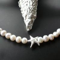Echte Süßwasser Perlenkette mit Echt Silber Seestern,zarte Perlenkette,Zauberhafte Perlenkette maritim,pearl necklace, Bild 4
