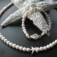 Echte Süßwasser Perlenkette mit Echt Silber Seestern,zarte Perlenkette,Zauberhafte Perlenkette maritim,pearl necklace, Bild 5
