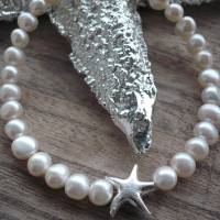 Echte Süßwasser Perlenkette mit Echt Silber Seestern,zarte Perlenkette,Zauberhafte Perlenkette maritim,pearl necklace, Bild 6