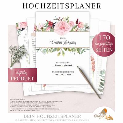 HOCHZEITSPLANER zum Ausdrucken |  Hochzeitsplanung DIY oder Planer für die Trauzeugin | DIN A4 | 170 Seiten