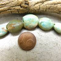 5 antike Amazonit-Perlen aus Mauretanien - abgeflachte Ovale - 8,48g - seltener Stein - Sahara Amazonit Perlen Bild 1