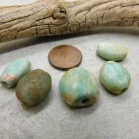 5 antike Amazonit-Perlen aus Mauretanien - abgeflachte Ovale - 8,48g - seltener Stein - Sahara Amazonit Perlen Bild 2