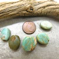 5 antike Amazonit-Perlen aus Mauretanien - abgeflachte Ovale - 8,48g - seltener Stein - Sahara Amazonit Perlen Bild 3