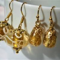 Ohrringe safran gelb weiß Set 2 Paar mit Glasperlen goldfarben handgemacht Brautschmuck Brautjungfern Bild 1