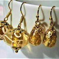Ohrringe safran gelb weiß Set 2 Paar mit Glasperlen goldfarben handgemacht Brautschmuck Brautjungfern Bild 3
