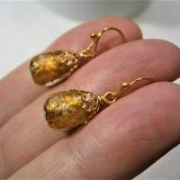 Ohrringe safran gelb weiß Set 2 Paar mit Glasperlen goldfarben handgemacht Brautschmuck Brautjungfern Bild 4