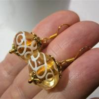 Ohrringe safran gelb weiß Set 2 Paar mit Glasperlen goldfarben handgemacht Brautschmuck Brautjungfern Bild 5