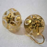 Ohrringe safran gelb weiß Set 2 Paar mit Glasperlen goldfarben handgemacht Brautschmuck Brautjungfern Bild 7