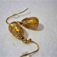 Ohrringe safran gelb weiß Set 2 Paar mit Glasperlen goldfarben handgemacht Brautschmuck Brautjungfern Bild 8