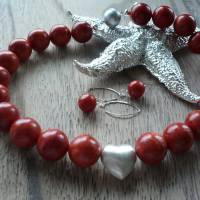 Traumhaft schöne rote Schaumkorallen-Kette,Lady in Red,Handgefertigte Korallenkette mit Silber-Herz,Rote Korallenkette , Bild 2