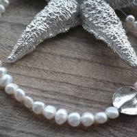 Extravagante echte Perlenkette mit Echt Silber Zwischenteil,moderne Perlenkette,Handgefertigte exclusive Perlenkette, Bild 1