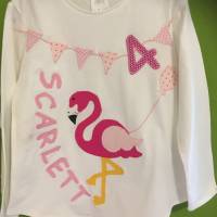 Geburtstagsshirt/T-Shirt Personalisierbar Name Applikation Flamingo benäht   ab Gr.98/104 Bild 1