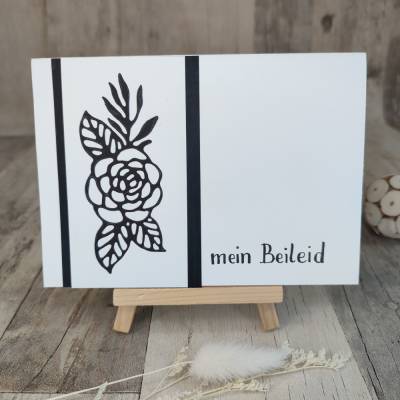 schlichte Trauerkarte - Rose - handgeschrieben