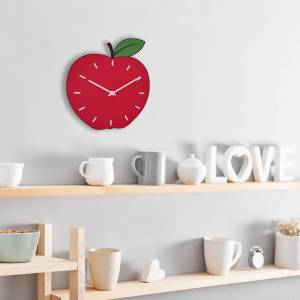 Uhr Apfel rot Küchenuhr Obst Wanduhr Holz Uhrwerk lautlos Bild 1
