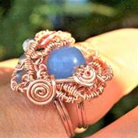 Ring blau handgemacht roségoldfarben verstellbar mit Achat hellblau in wirework Bild 5