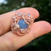 Ring blau handgemacht roségoldfarben verstellbar mit Achat hellblau in wirework Bild 7