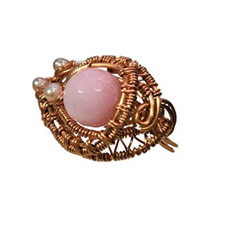Ring rosa Quarz mit Keshiperlen rosé in wirework kupfer Größe 19 bis 20 mit Innendurchmesser ca. 21 Größe L