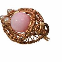 Ring rosa Quarz mit Keshiperlen rosé in wirework kupfer Größe 19 bis 20 mit Innendurchmesser ca. 21 Größe L Bild 1