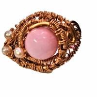 Ring rosa Quarz mit Keshiperlen rosé in wirework kupfer Größe 19 bis 20 mit Innendurchmesser ca. 21 Größe L Bild 2