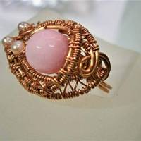 Ring rosa Quarz mit Keshiperlen rosé in wirework kupfer Größe 19 bis 20 mit Innendurchmesser ca. 21 Größe L Bild 3