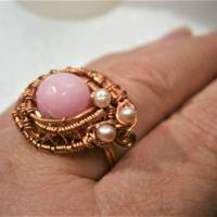 Ring rosa Quarz mit Keshiperlen rosé in wirework kupfer Größe 19 bis 20 mit Innendurchmesser ca. 21 Größe L Bild 6