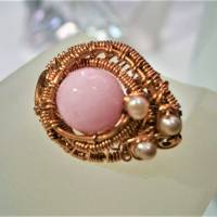 Ring rosa Quarz mit Keshiperlen rosé in wirework kupfer Größe 19 bis 20 mit Innendurchmesser ca. 21 Größe L Bild 7