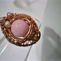 Ring rosa Quarz mit Keshiperlen rosé in wirework kupfer Größe 19 bis 20 mit Innendurchmesser ca. 21 Größe L Bild 8
