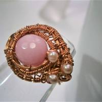 Ring rosa Quarz mit Keshiperlen rosé in wirework kupfer Größe 19 bis 20 mit Innendurchmesser ca. 21 Größe L Bild 9