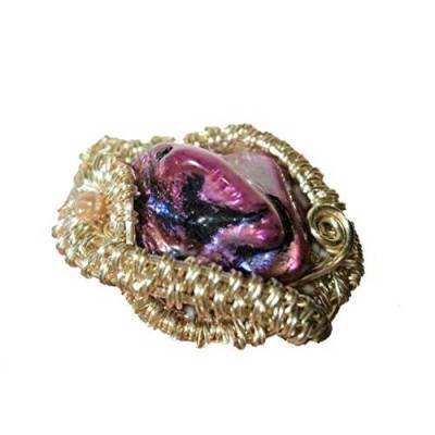 Ring lila Perlmutt handgemacht als wirework Unikat Größe 19 bis 20 mit Innendurchmesser 19,5 Millimeter in silberfarben