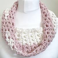 Sommer Loopschal - gehäkelter Rundschal aus Wolle - in weiß und rosa - locker und luftig - Schal für Damen oder Kinder Bild 1