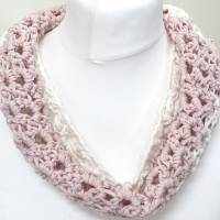 Sommer Loopschal - gehäkelter Rundschal aus Wolle - in weiß und rosa - locker und luftig - Schal für Damen oder Kinder Bild 5
