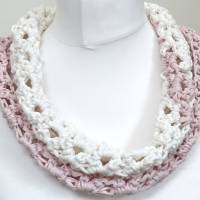 Sommer Loopschal - gehäkelter Rundschal aus Wolle - in weiß und rosa - locker und luftig - Schal für Damen oder Kinder Bild 6