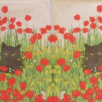 5 Servietten / Motivservietten / schwarze Katze auf der Blumenwiese / Tiermotive T 430 Bild 3