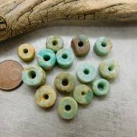 14 antike Amazonit-Perlen aus Mauretanien - mittelgroße Rondelle - 14,47g - seltener Stein - Sahara Amazonit Perlen Bild 3