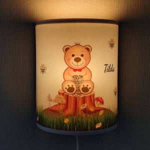 Kinderlampe Bär Honig Biene Kinderzimmer Lampe personalisiert Name Led Holz Kinder Wandlampe Honigbär Tiere Bild 1