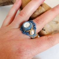 Makramee Ring mit Shiva-Auge und Süßwasser-Perlen, Muttertags-Geschenk Bild 2